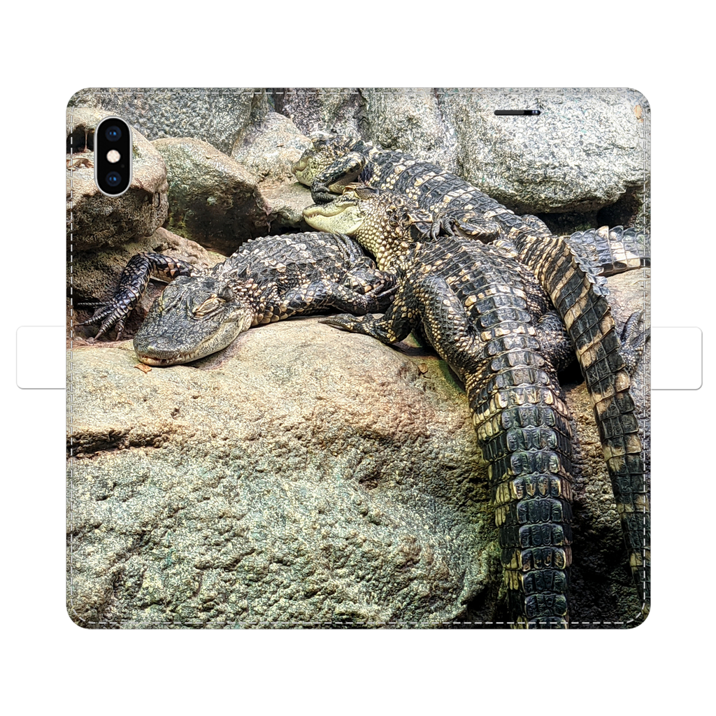 Crocodiles Fully Printed Wallet Case featuring a stylish crocodile print design, made of artificial leather with a magnetic closure.