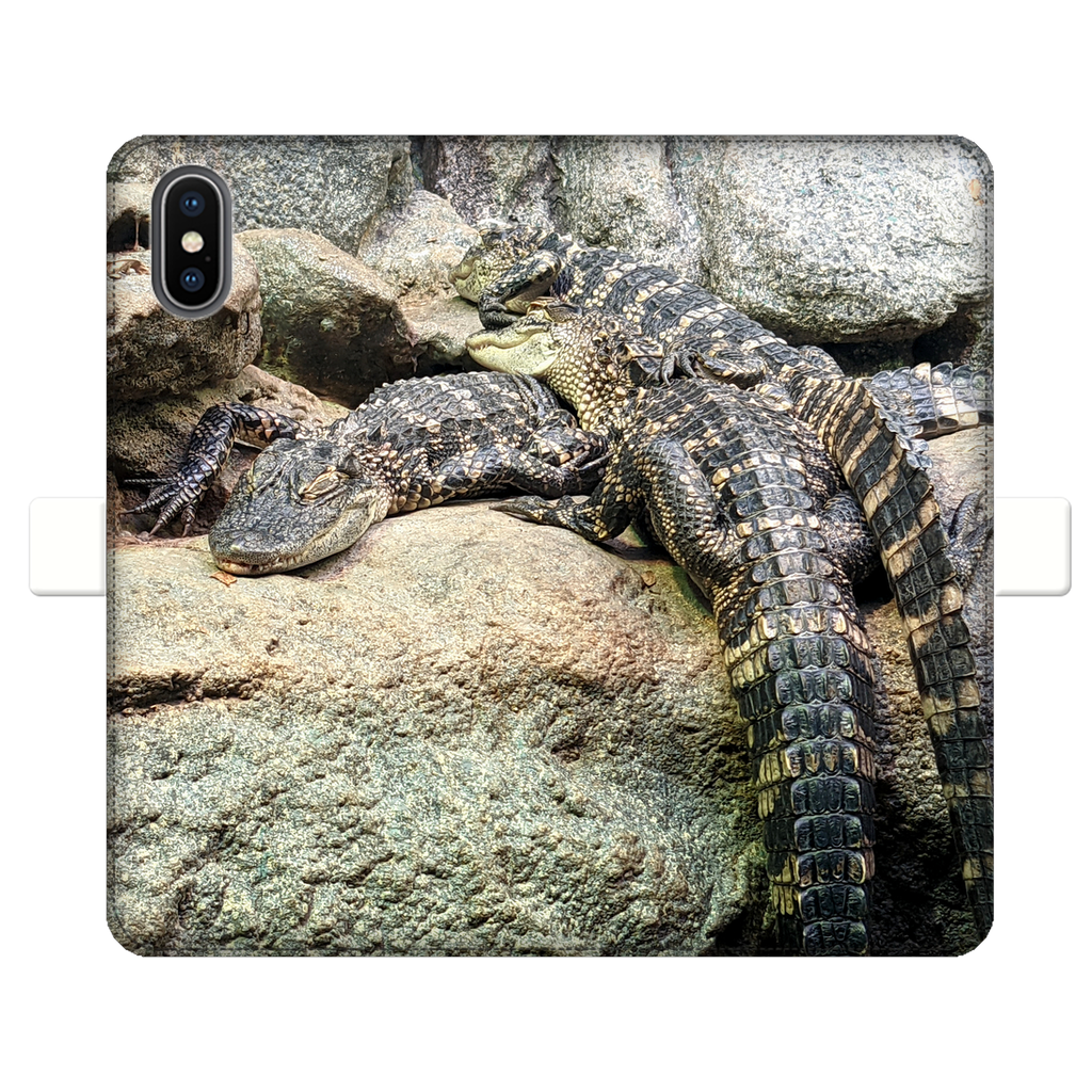 Crocodiles Fully Printed Wallet Case featuring a stylish crocodile print design, made of artificial leather with a magnetic closure.