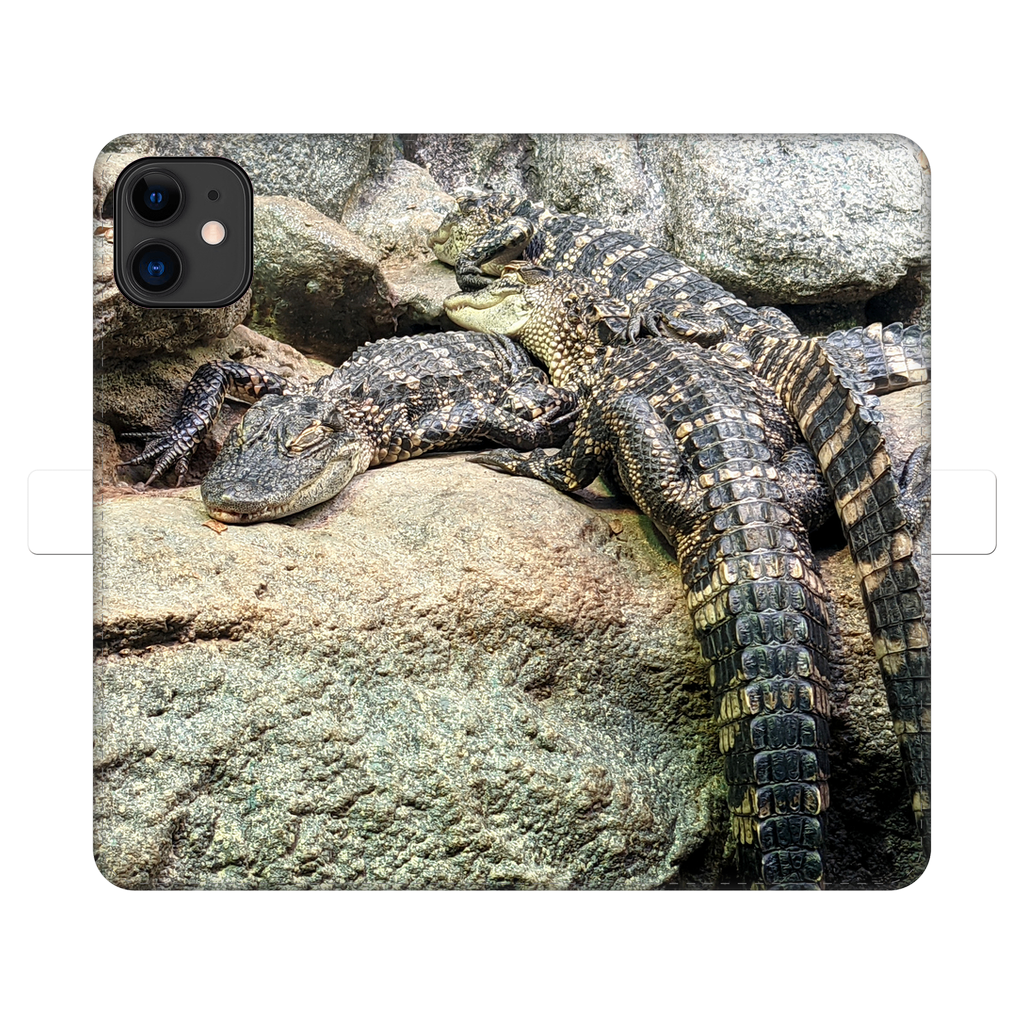 Crocodiles Fully Printed Wallet Case featuring a stylish crocodile print design, made of artificial leather with a magnetic closure.