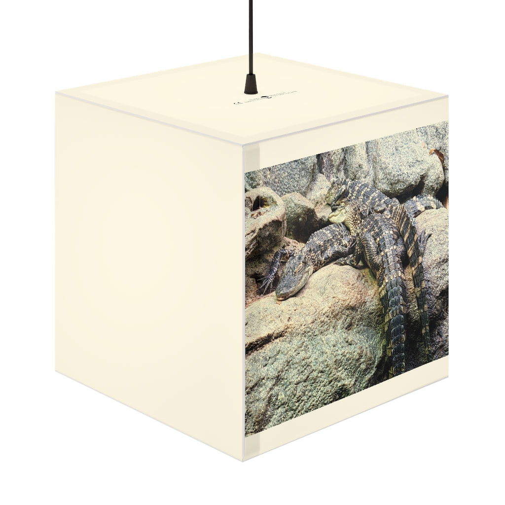 Crocodiles Personalized Lamp showcasing a unique cube design with a crocodile pattern, perfect for indoor decoration.