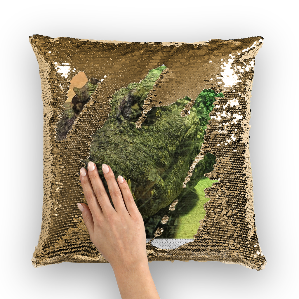 Crocodiles Sequin Cushion Cover featuring a vibrant mermaid sequin design, perfect for home decor.