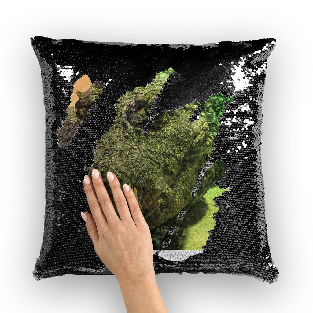 Crocodiles Sequin Cushion Cover featuring a vibrant mermaid sequin design, perfect for home decor.