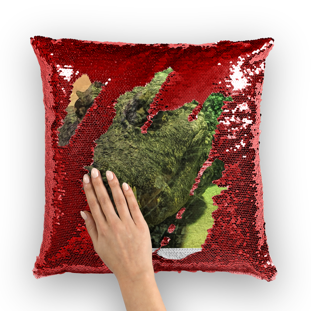 Crocodiles Sequin Cushion Cover featuring a vibrant mermaid sequin design, perfect for home decor.