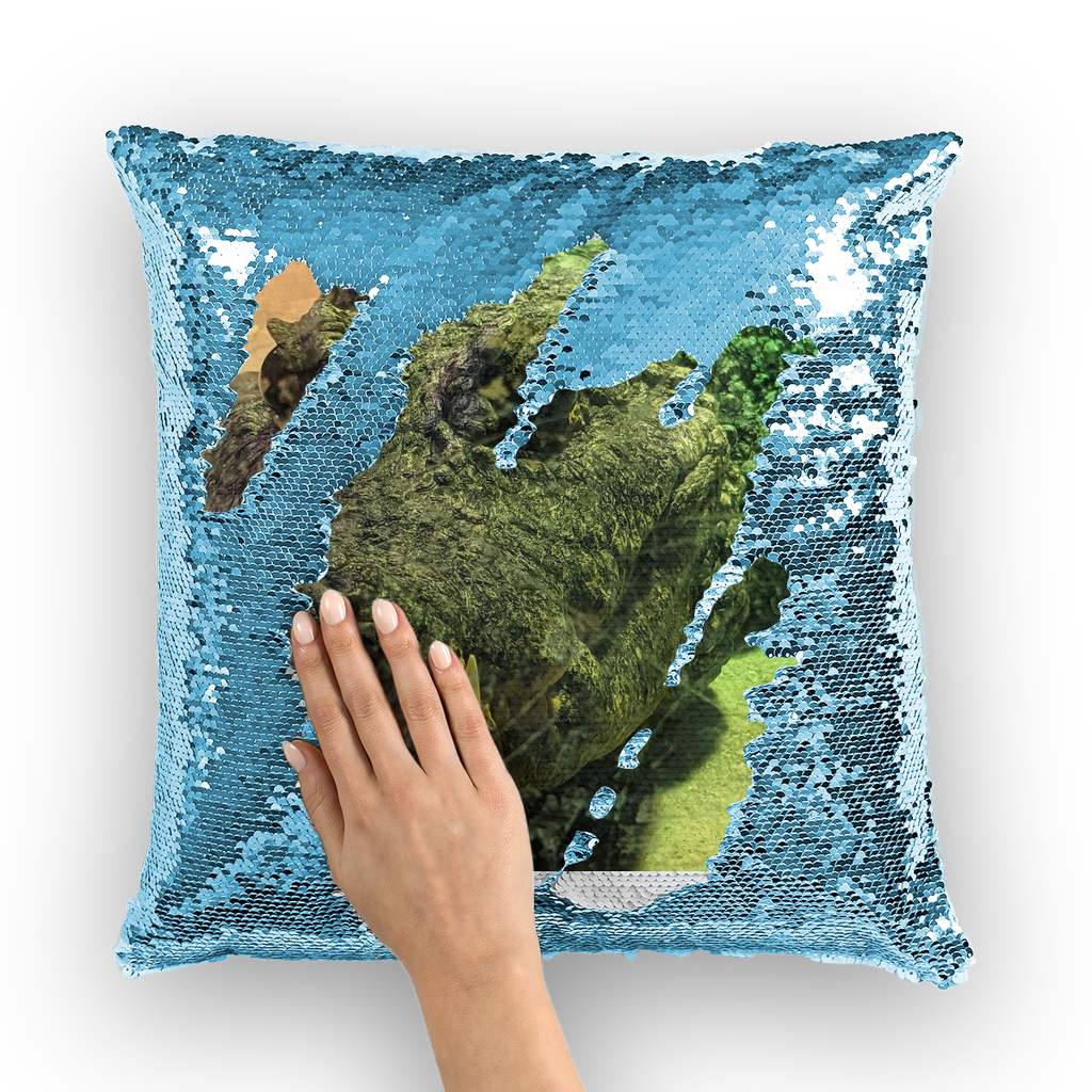 Crocodiles Sequin Cushion Cover featuring a vibrant mermaid sequin design, perfect for home decor.