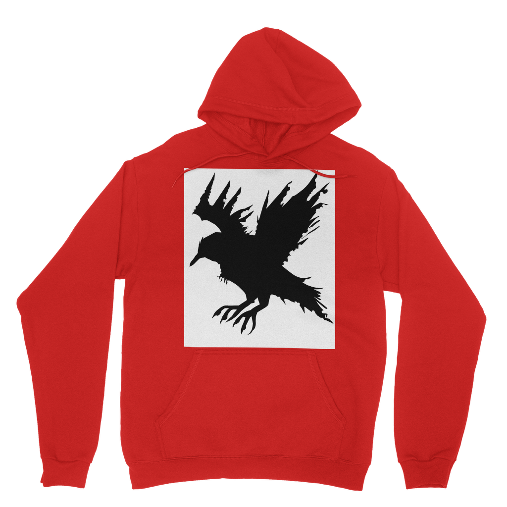 Crow Classic Adult Hoodie in various colors, showcasing its soft fabric, double fabric hood, and kangaroo pouch pocket.