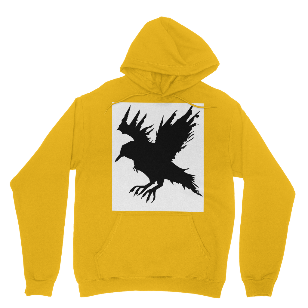 Crow Classic Adult Hoodie in various colors, showcasing its soft fabric, double fabric hood, and kangaroo pouch pocket.