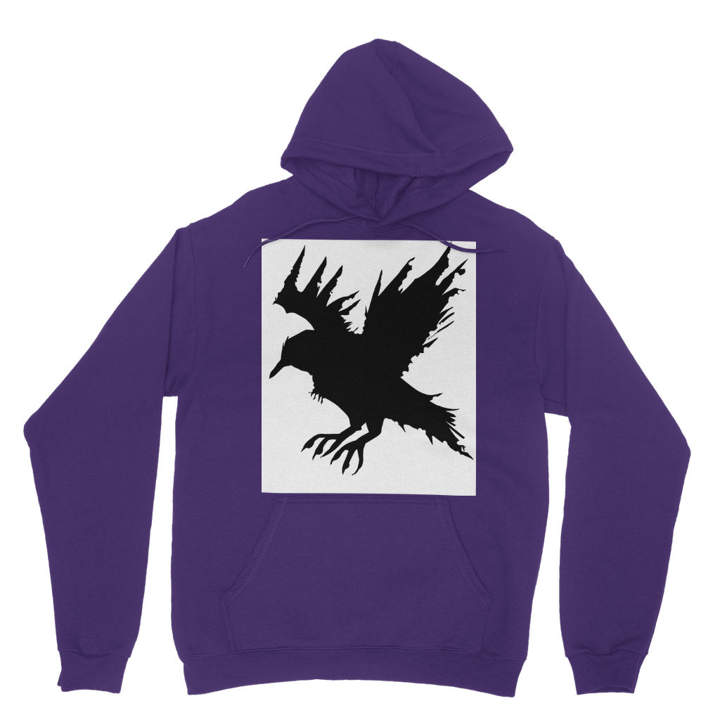 Crow Classic Adult Hoodie in various colors, showcasing its soft fabric, double fabric hood, and kangaroo pouch pocket.