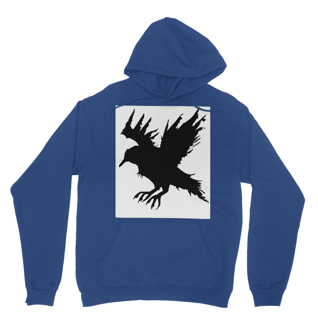 Crow Classic Adult Hoodie in various colors, showcasing its soft fabric, double fabric hood, and kangaroo pouch pocket.