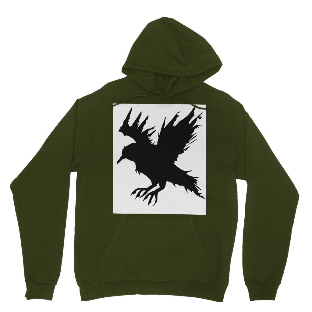 Crow Classic Adult Hoodie in various colors, showcasing its soft fabric, double fabric hood, and kangaroo pouch pocket.