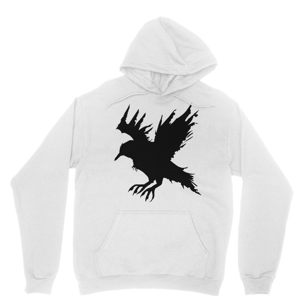 Crow Classic Adult Hoodie in various colors, showcasing its soft fabric, double fabric hood, and kangaroo pouch pocket.