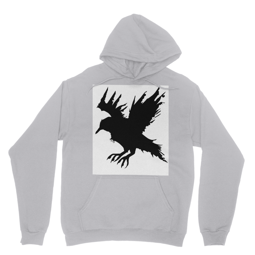 Crow Classic Adult Hoodie in various colors, showcasing its soft fabric, double fabric hood, and kangaroo pouch pocket.