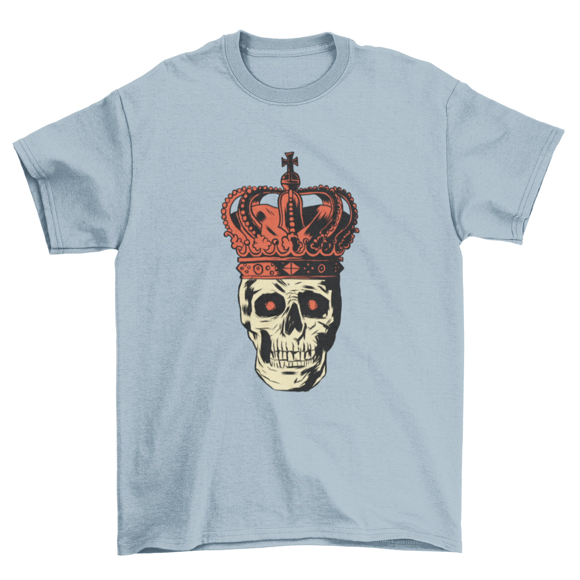 Crown Skull T-Shirt featuring a detailed skull illustration with red eyes and a large red crown.