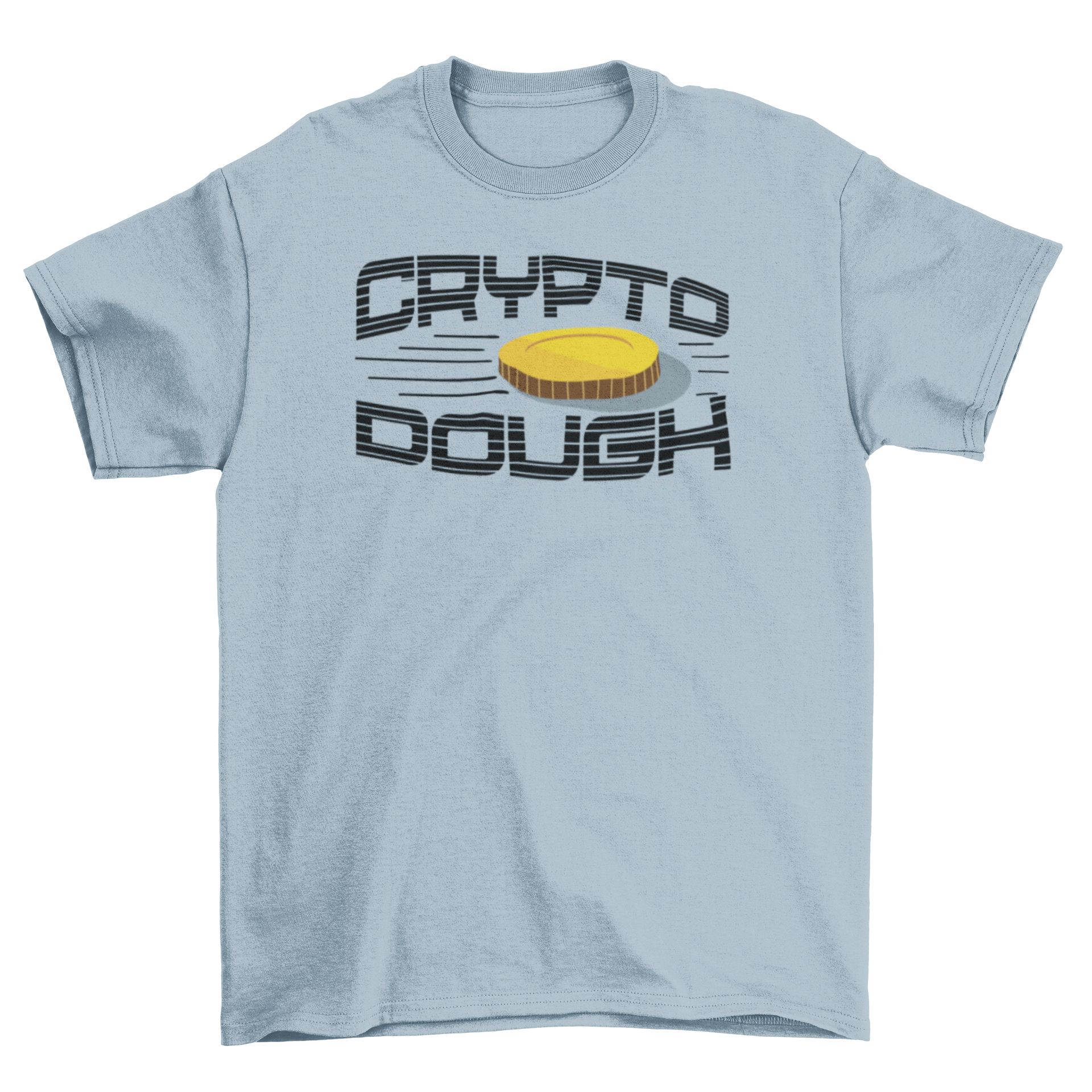 Crypto Dough t-shirt featuring a golden coin and bold caption, perfect for cryptocurrency enthusiasts.