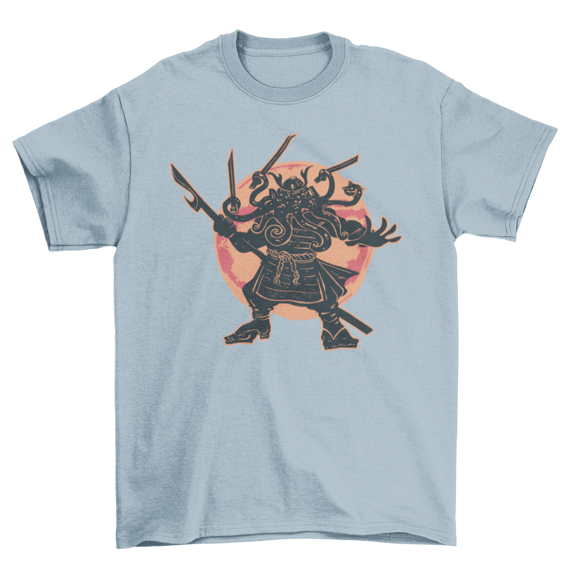 Cthulhu samurai t-shirt featuring a Lovecraftian creature in traditional samurai armor with intricate details.