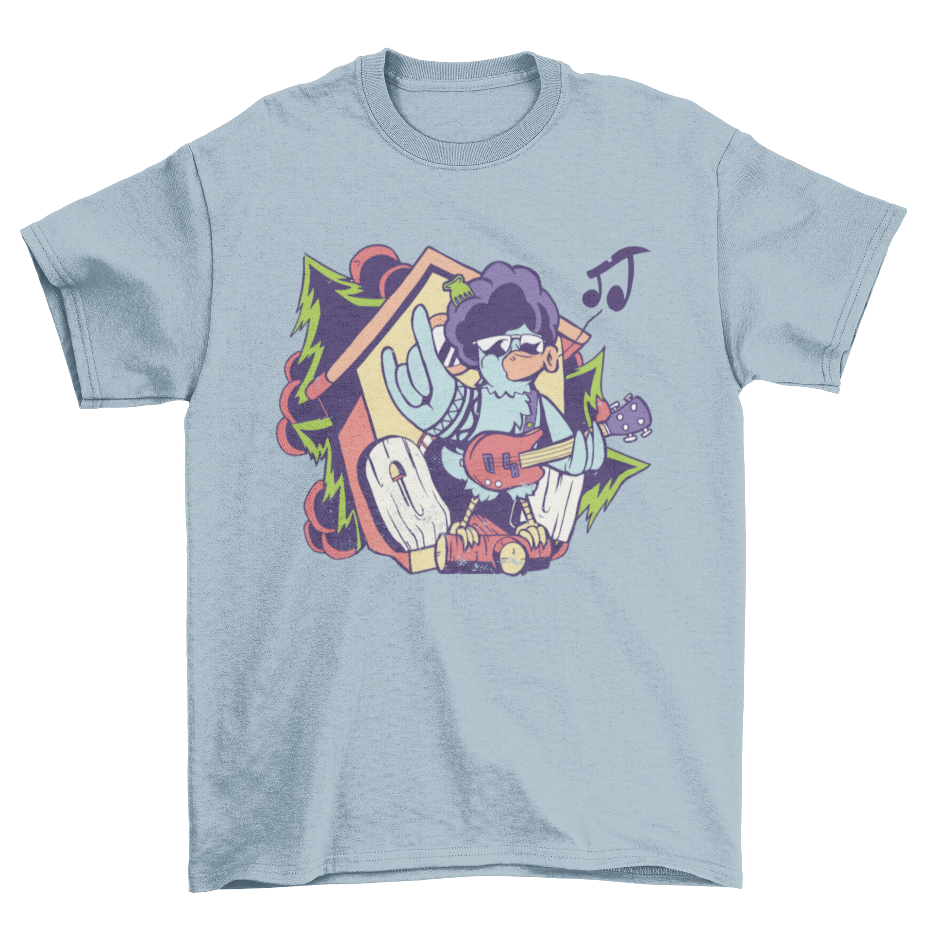 Cuckoo Bird Rock Star T-shirt featuring a vibrant cuckoo bird design with a rockstar theme.