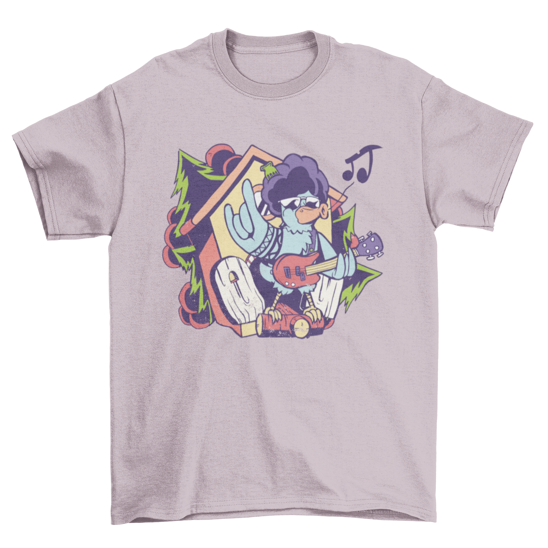 Cuckoo Bird Rock Star T-shirt featuring a vibrant cuckoo bird design with a rockstar theme.