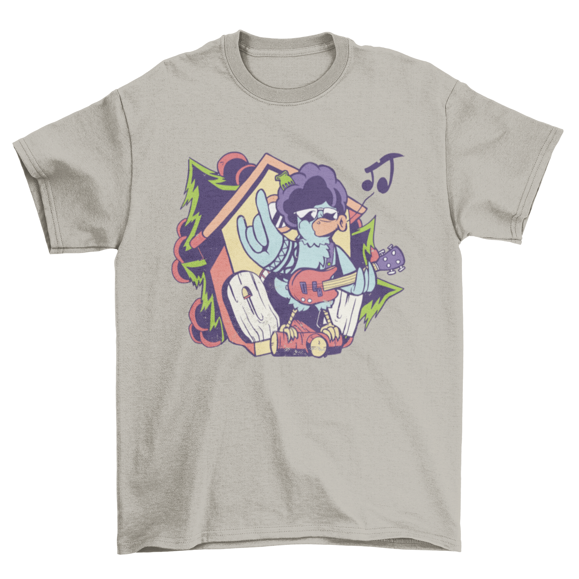 Cuckoo Bird Rock Star T-shirt featuring a vibrant cuckoo bird design with a rockstar theme.