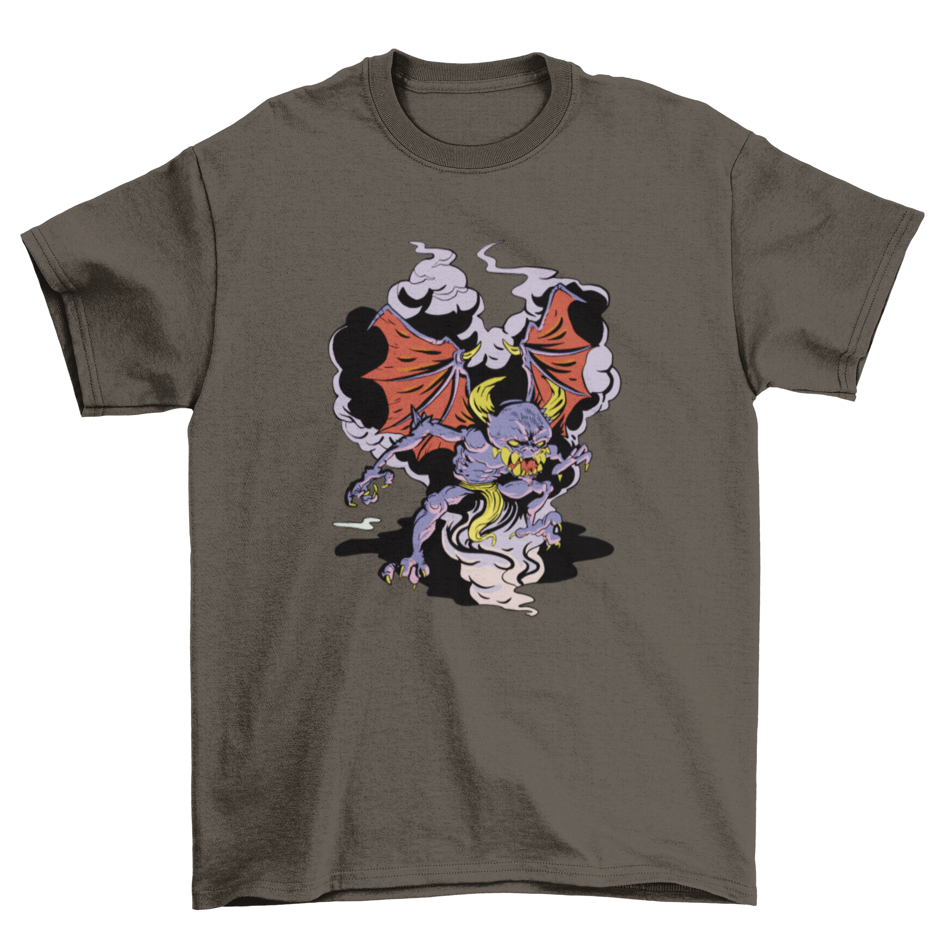 A stylish t-shirt featuring a demonic Cupid design, showcasing a playful yet sinister character.