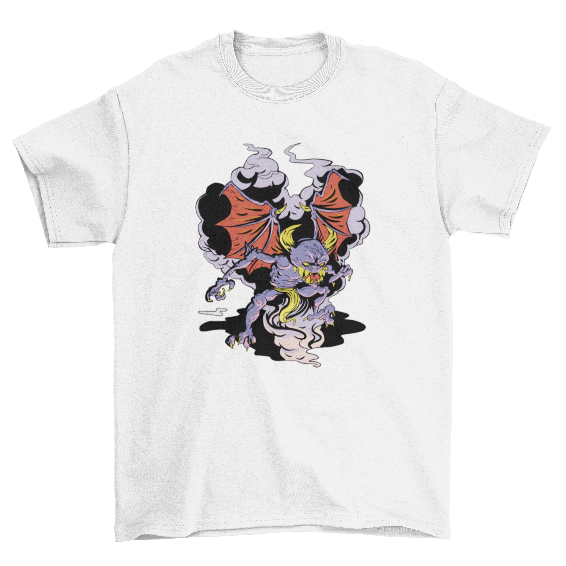 A stylish t-shirt featuring a demonic Cupid design, showcasing a playful yet sinister character.