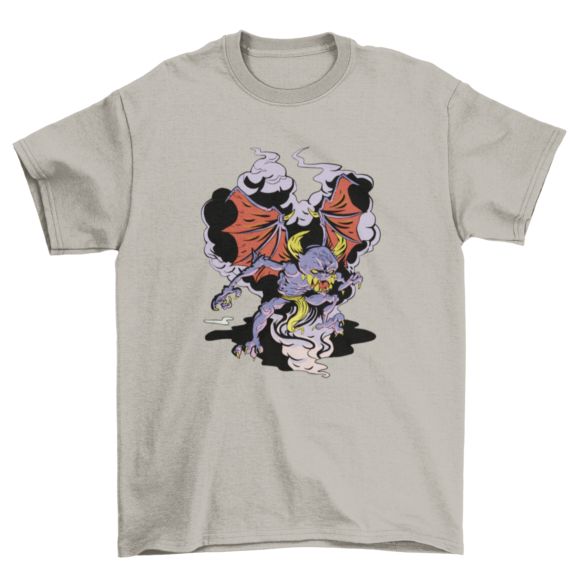 A stylish t-shirt featuring a demonic Cupid design, showcasing a playful yet sinister character.