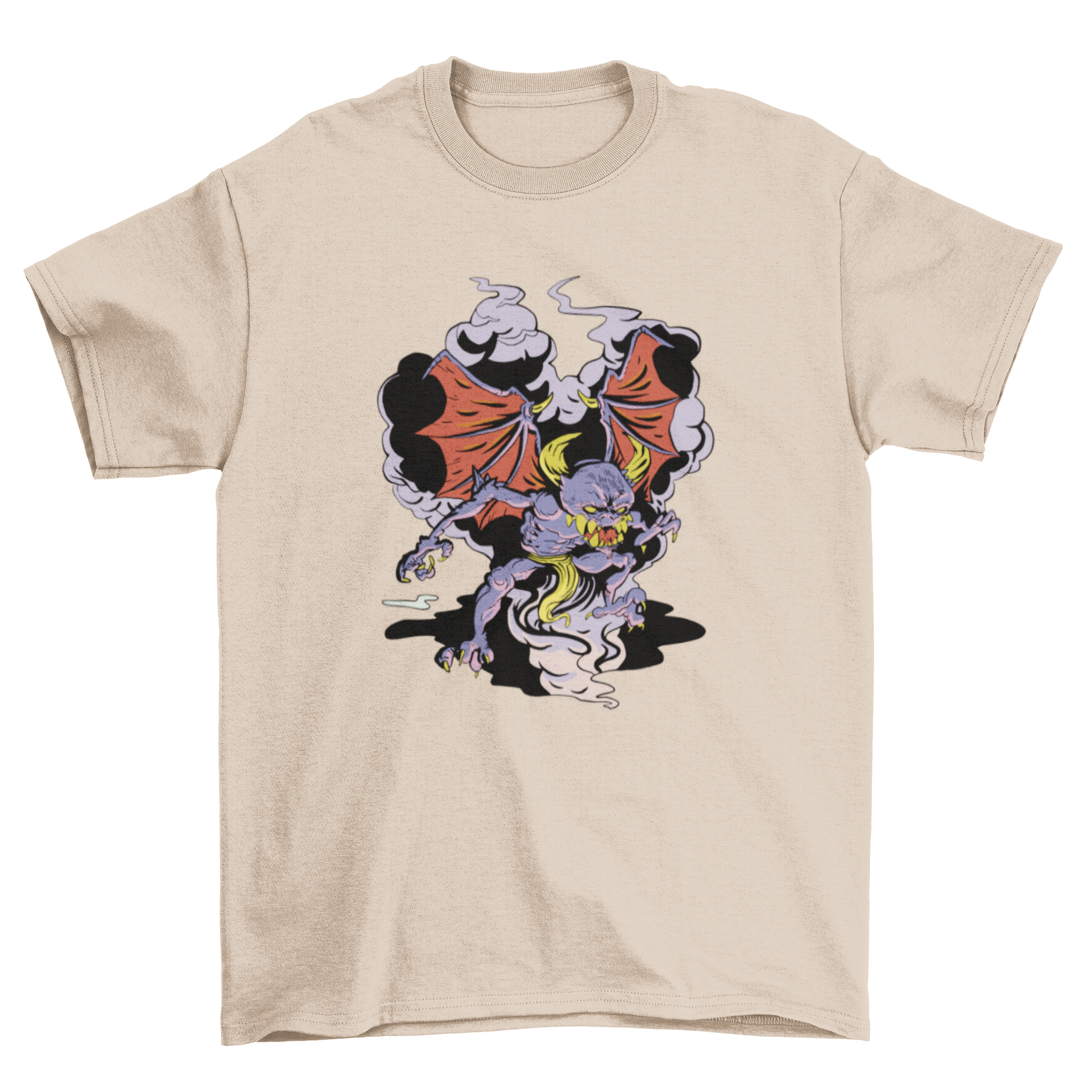 A stylish t-shirt featuring a demonic Cupid design, showcasing a playful yet sinister character.