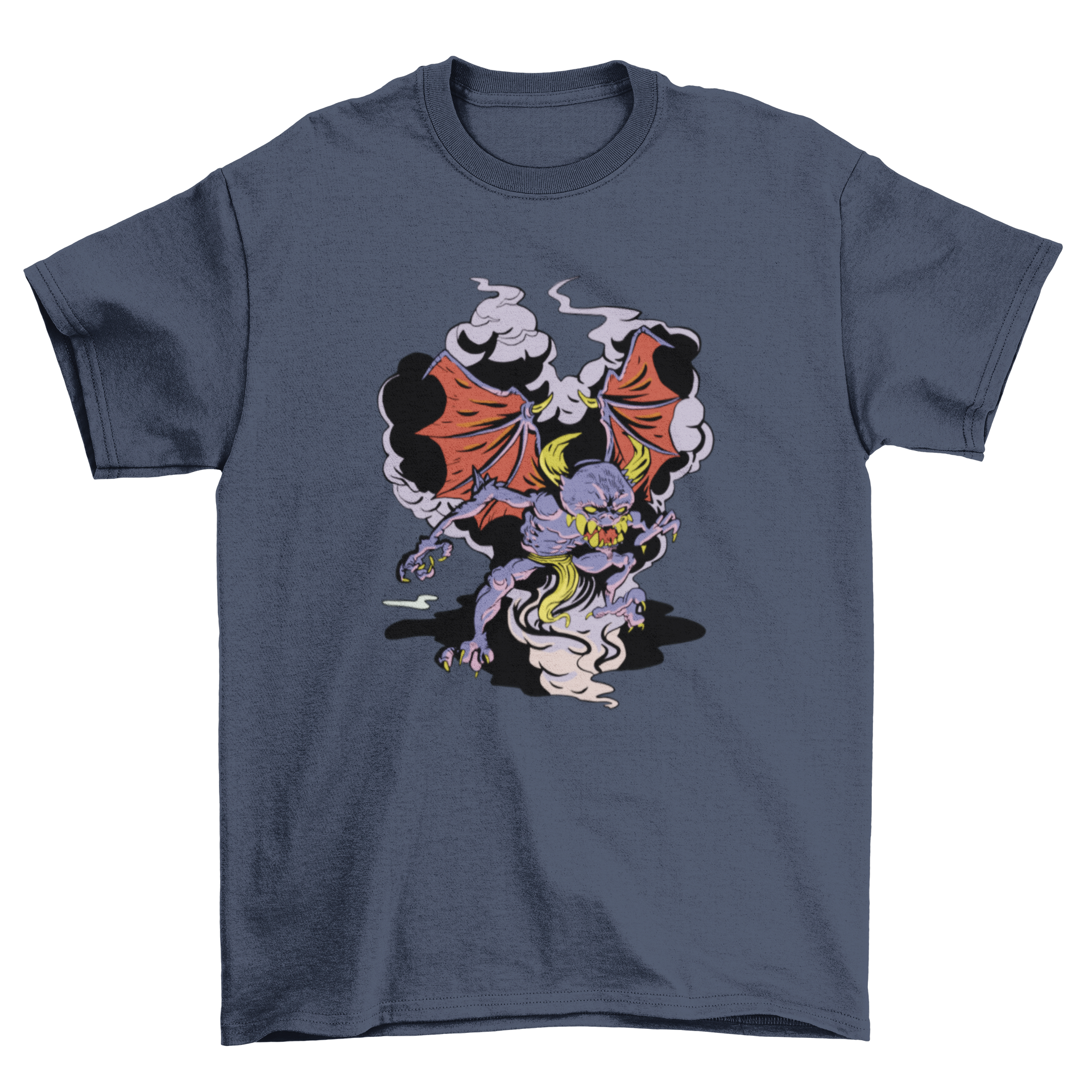 A stylish t-shirt featuring a demonic Cupid design, showcasing a playful yet sinister character.