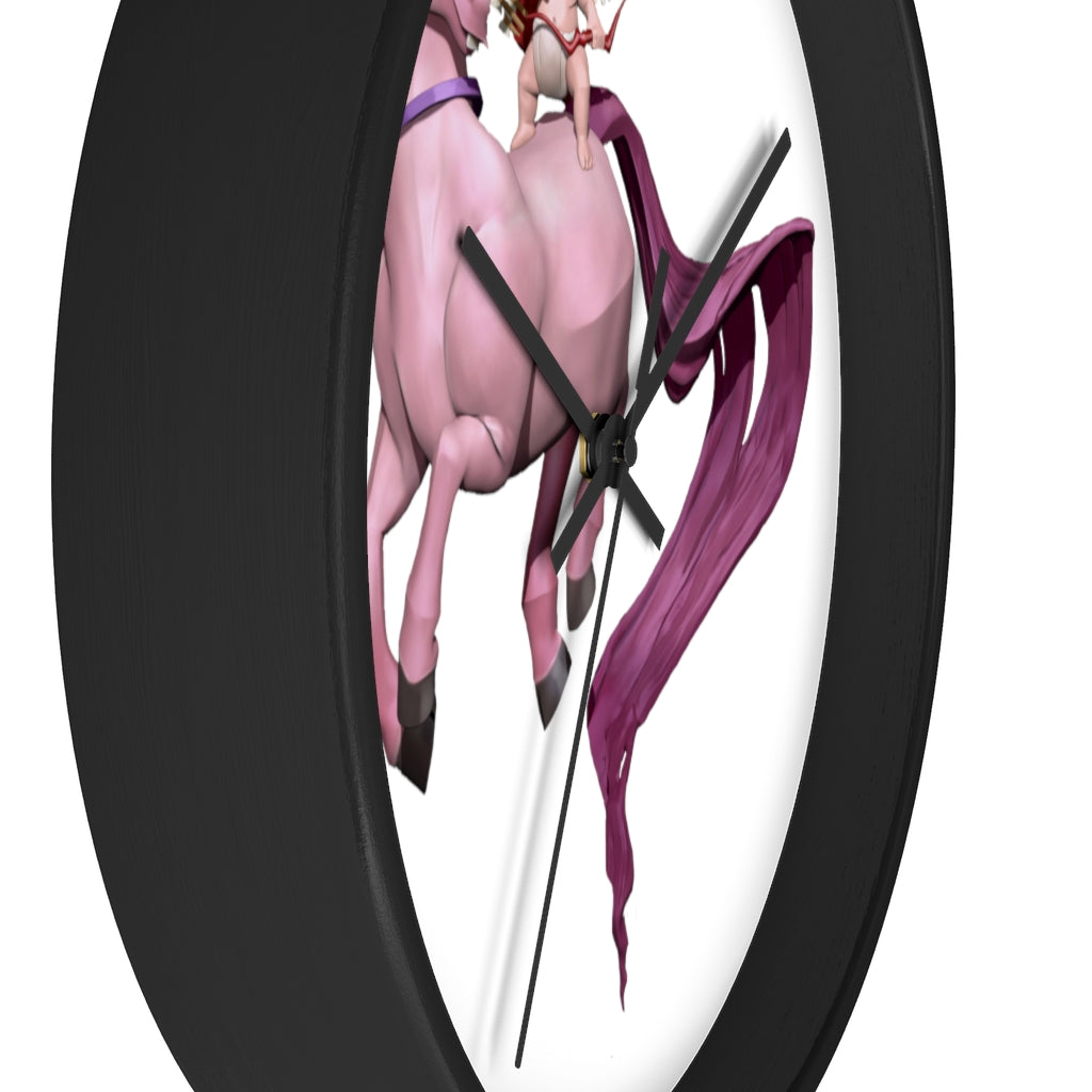 Cupid Unicorn Horse Wall Clock with a colorful unicorn design in a wooden frame, featuring a plexiglass face.