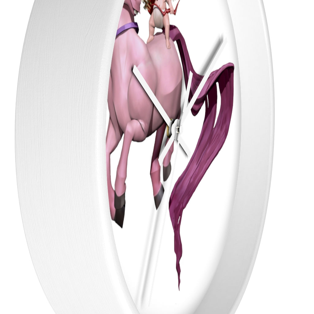 Cupid Unicorn Horse Wall Clock with a colorful unicorn design in a wooden frame, featuring a plexiglass face.