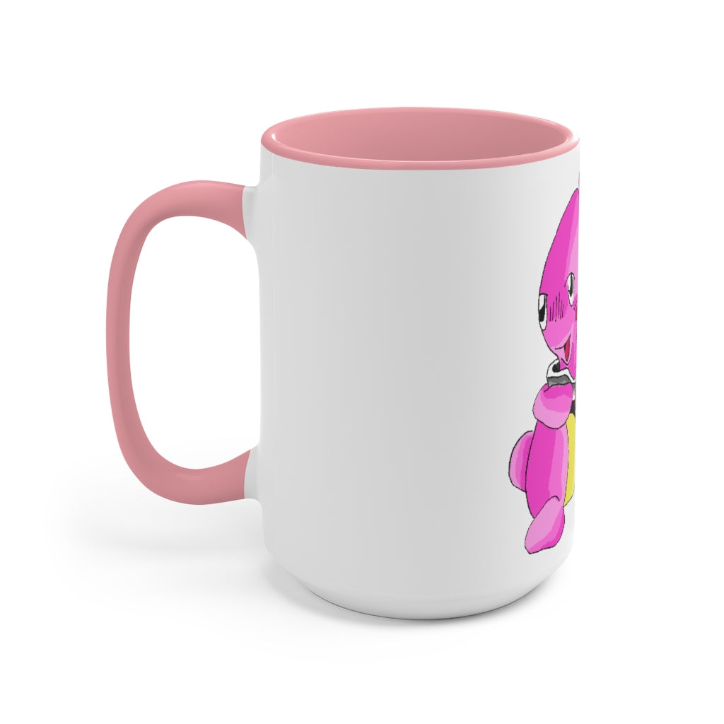 Curswordsman Accent Mug featuring a white exterior with a colored interior, available in red, pink, and black options, showcasing its stylish design.