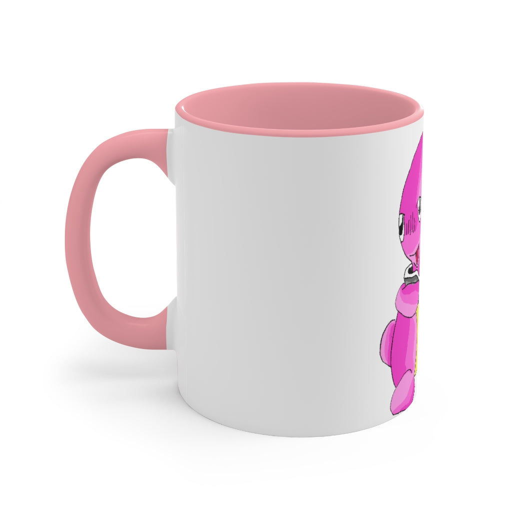 Curswordsman Accent Mug featuring a white exterior with a colored interior, available in red, pink, and black options, showcasing its stylish design.