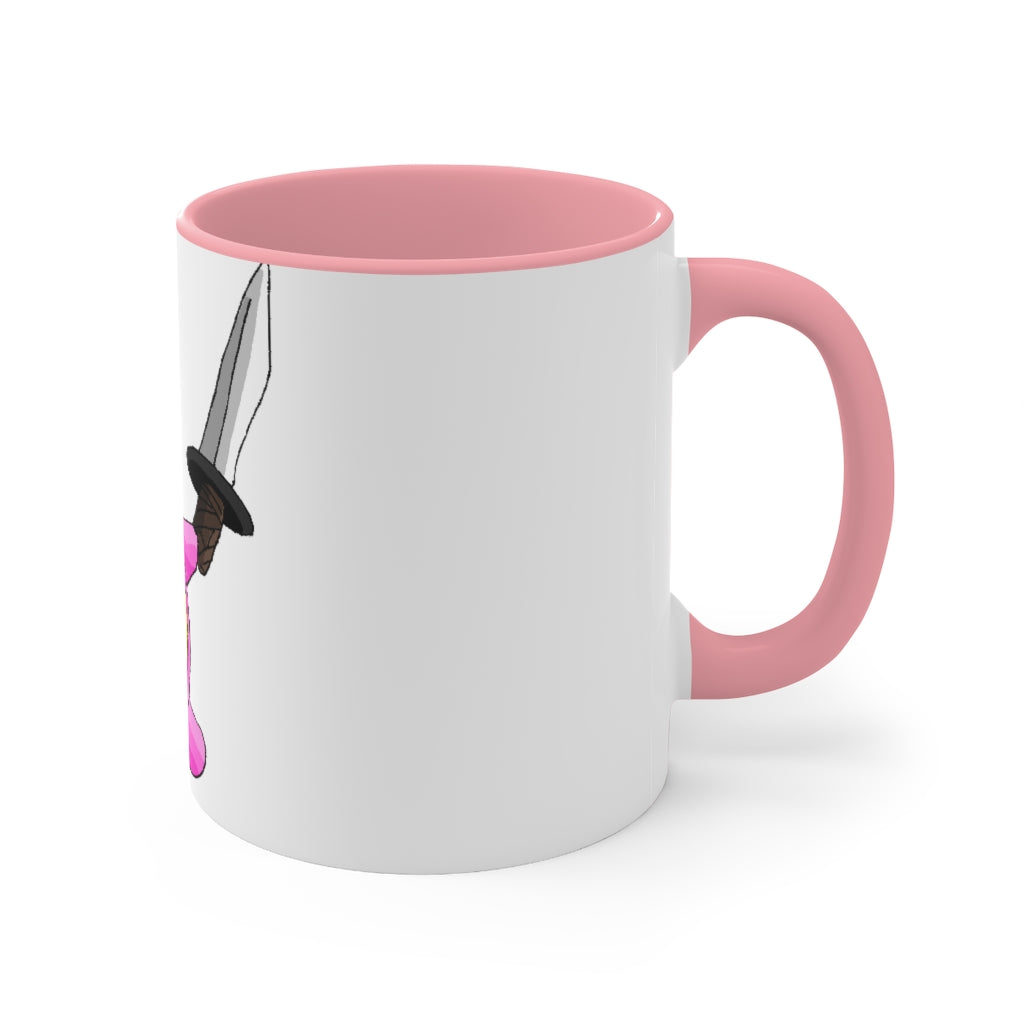 Curswordsman Accent Mug featuring a white exterior with a colored interior, available in red, pink, and black options, showcasing its stylish design.