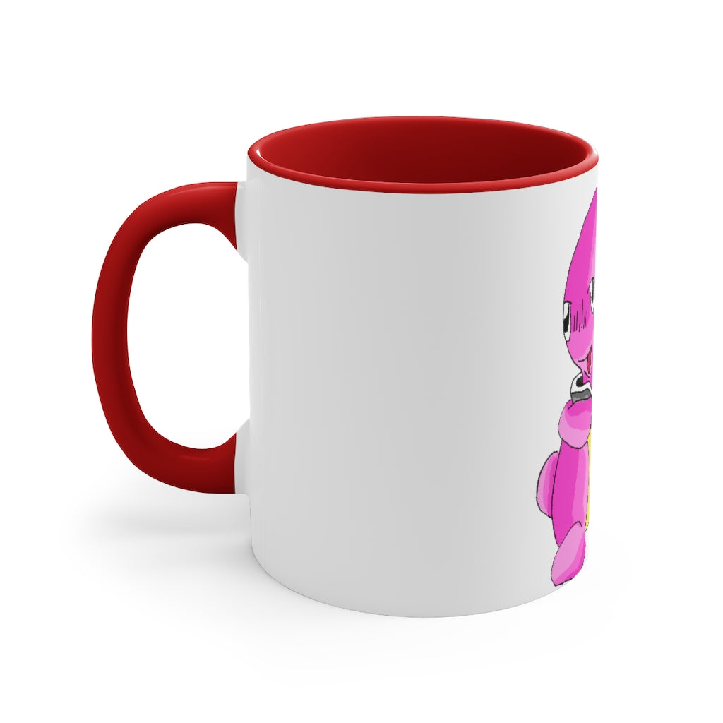 Curswordsman Accent Mug featuring a white exterior with a colored interior, available in red, pink, and black options, showcasing its stylish design.