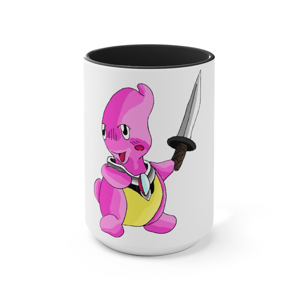 Curswordsman Accent Mug featuring a white exterior with a colored interior, available in red, pink, and black options, showcasing its stylish design.