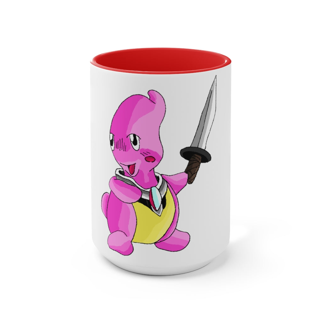 Curswordsman Accent Mug featuring a white exterior with a colored interior, available in red, pink, and black options, showcasing its stylish design.