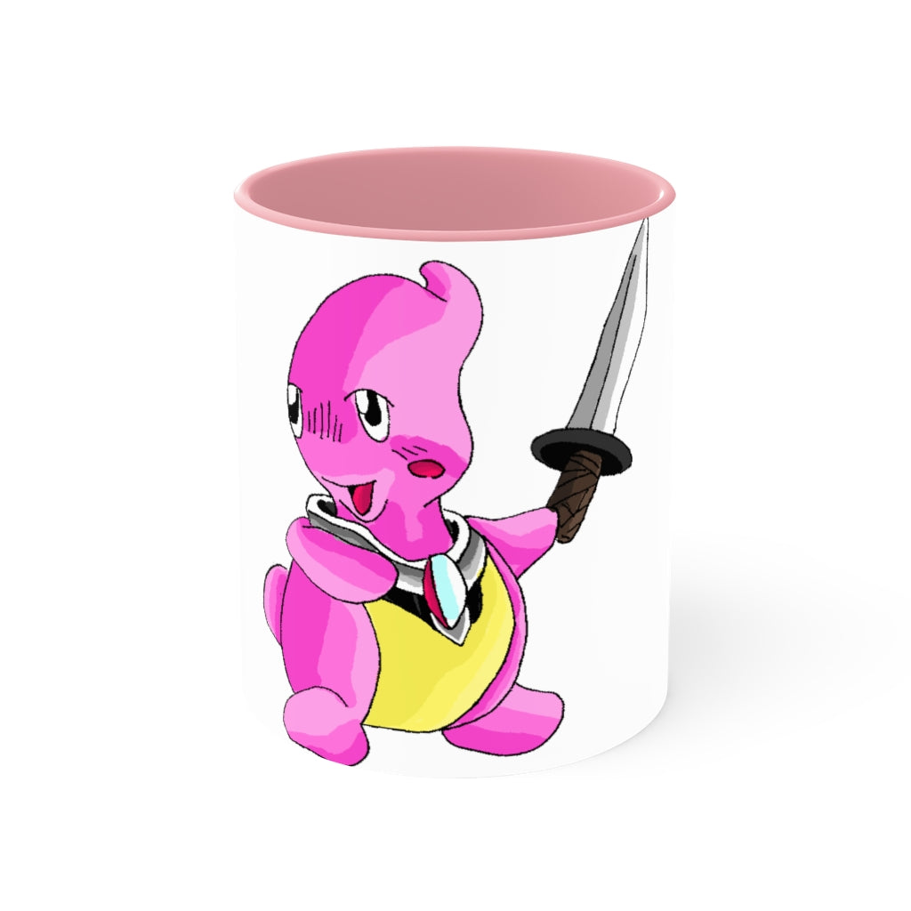 Curswordsman Accent Mug featuring a white exterior with a colored interior, available in red, pink, and black options, showcasing its stylish design.