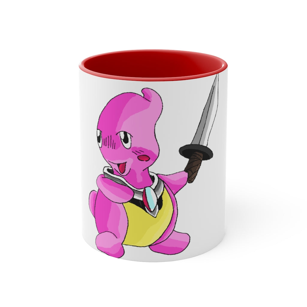 Curswordsman Accent Mug featuring a white exterior with a colored interior, available in red, pink, and black options, showcasing its stylish design.