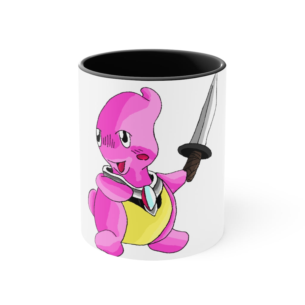 Curswordsman Accent Mug featuring a white exterior with a colored interior, available in red, pink, and black options, showcasing its stylish design.