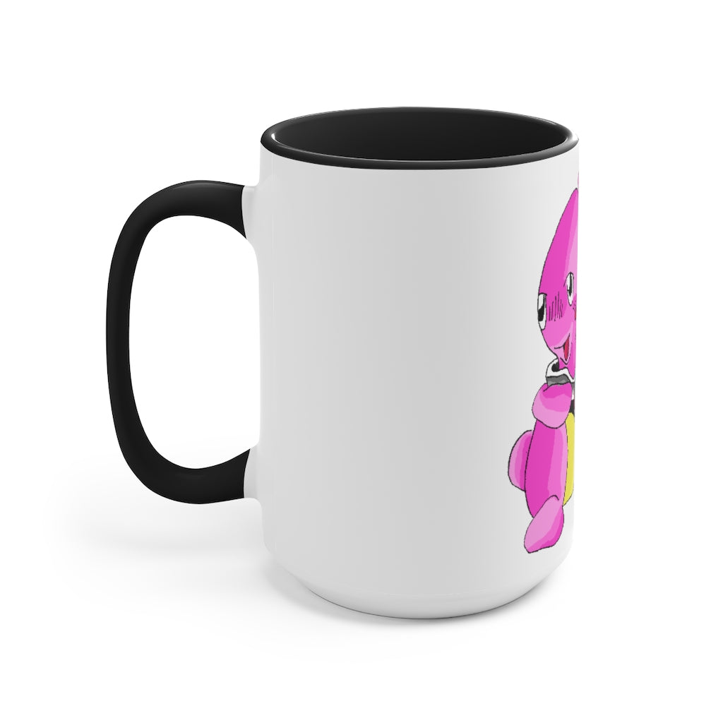 Curswordsman Accent Mug featuring a white exterior with a colored interior, available in red, pink, and black options, showcasing its stylish design.