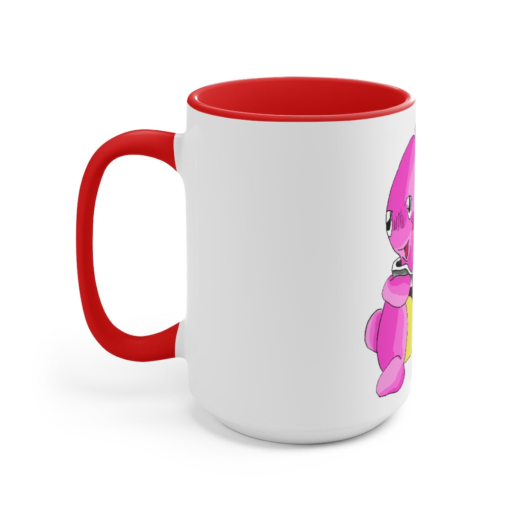 Curswordsman Accent Mug featuring a white exterior with a colored interior, available in red, pink, and black options, showcasing its stylish design.