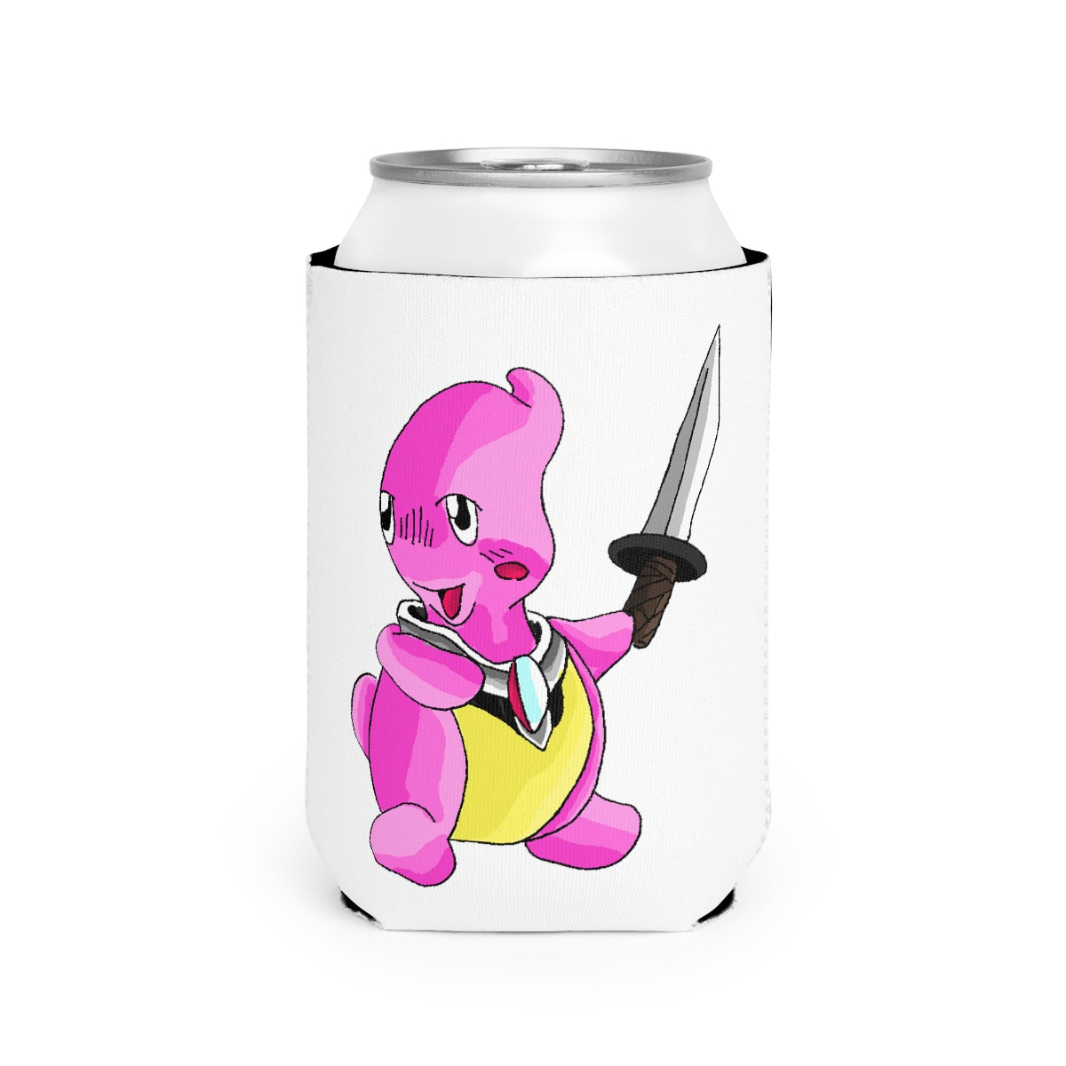 Curswordsman Can Cooler Sleeve made of durable neoprene, designed to fit standard 12 oz cans with a customizable exterior.