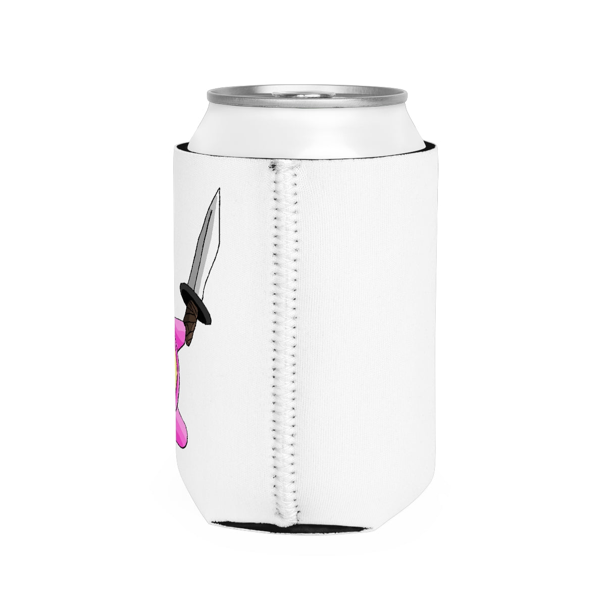 Curswordsman Can Cooler Sleeve made of durable neoprene, designed to fit standard 12 oz cans with a customizable exterior.