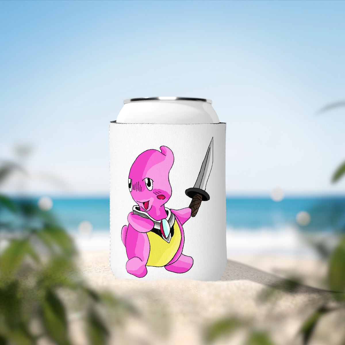 Curswordsman Can Cooler Sleeve made of durable neoprene, designed to fit standard 12 oz cans with a customizable exterior.