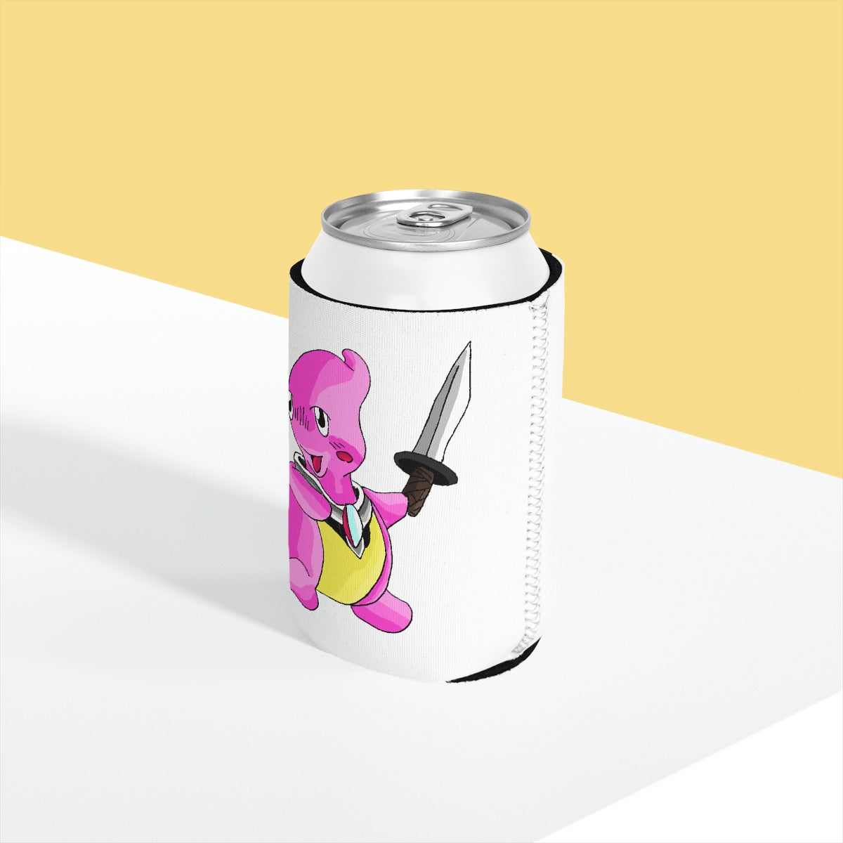 Curswordsman Can Cooler Sleeve made of durable neoprene, designed to fit standard 12 oz cans with a customizable exterior.