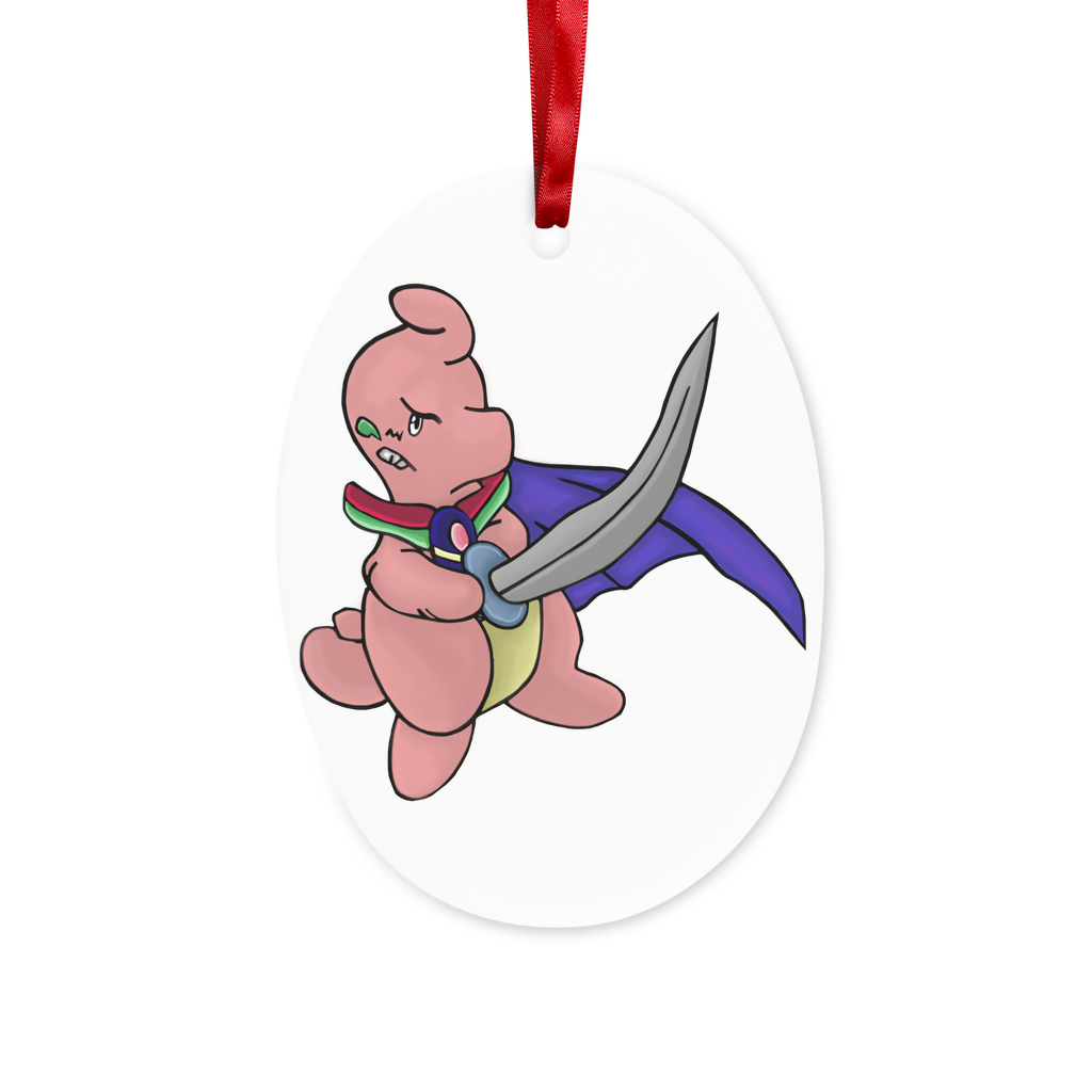 Curswordsman Ceramic Hanging Ornament with red ribbon and gold string, beautifully crafted for Christmas decoration.