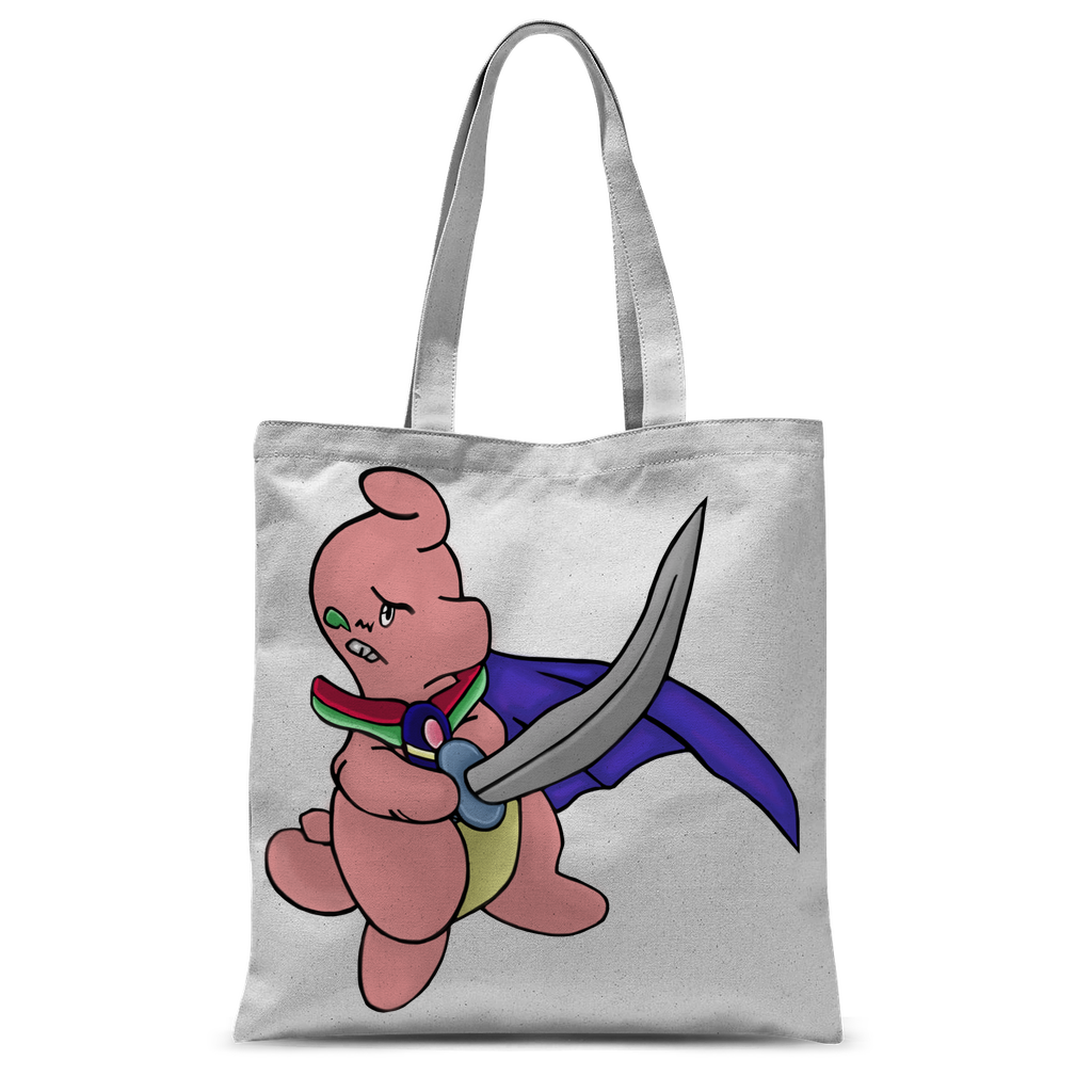 Curswordsman Classic Sublimation Tote Bag in vibrant colors, showcasing its spacious design and customizable front and rear.