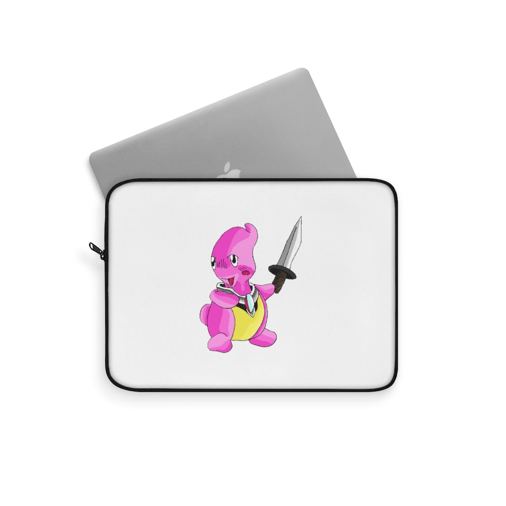 Curswordsman Laptop Sleeve featuring a stylish print on one side and a black polyester back, designed for protection and elegance.