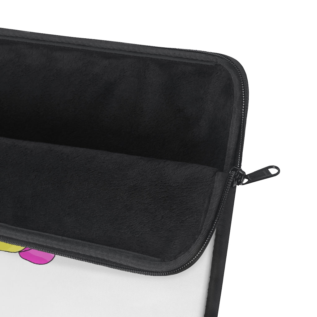 Curswordsman Laptop Sleeve featuring a stylish print on one side and a black polyester back, designed for protection and elegance.