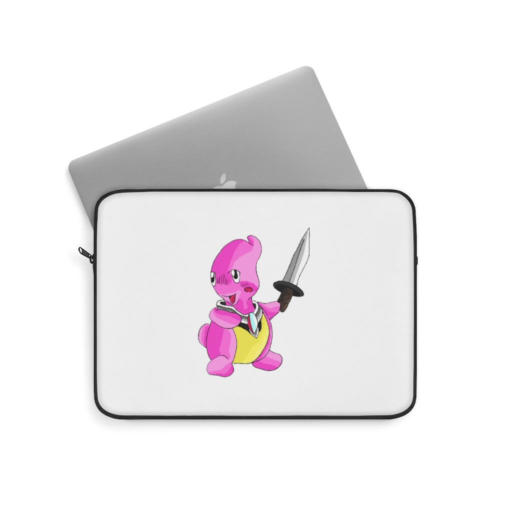 Curswordsman Laptop Sleeve featuring a stylish print on one side and a black polyester back, designed for protection and elegance.