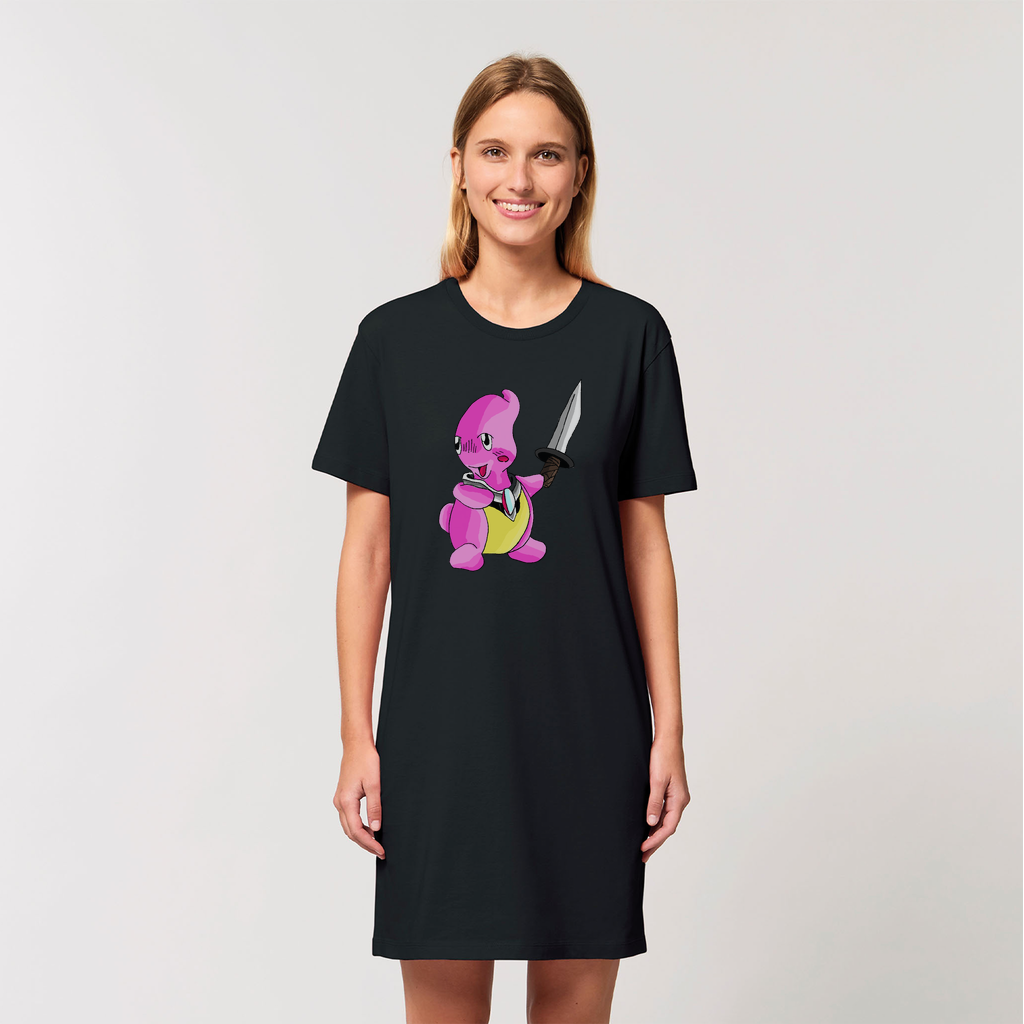 Curswordsman Organic T-Shirt Dress made from 100% organic cotton, featuring a soft-hand feel and stylish design.