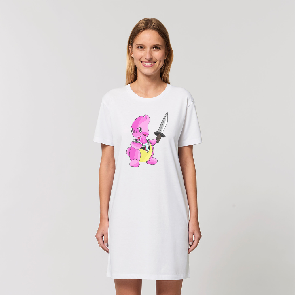 Curswordsman Organic T-Shirt Dress made from 100% organic cotton, featuring a soft-hand feel and stylish design.